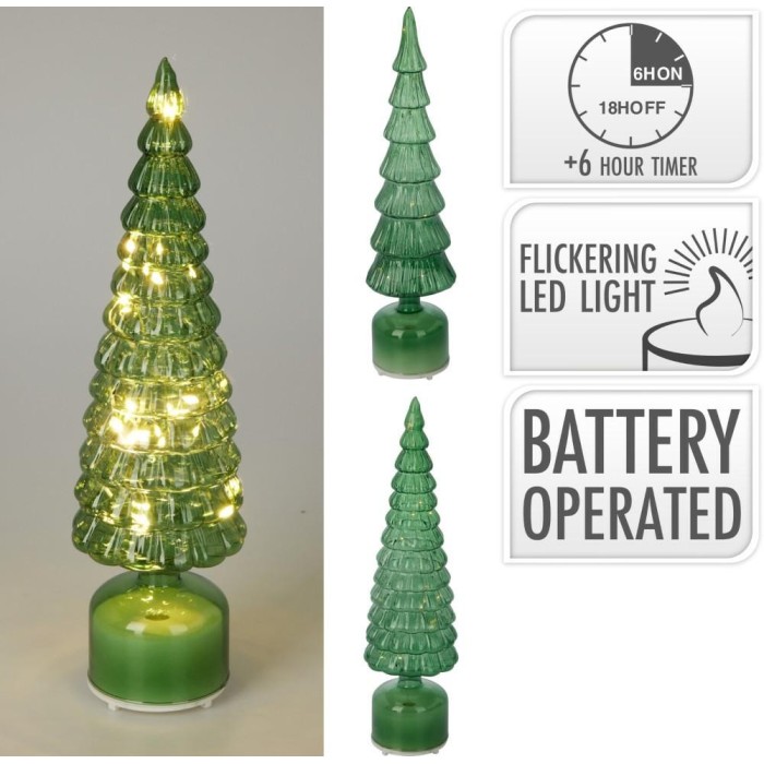 ALBERO VETRO LED 40CM VERDE 2A